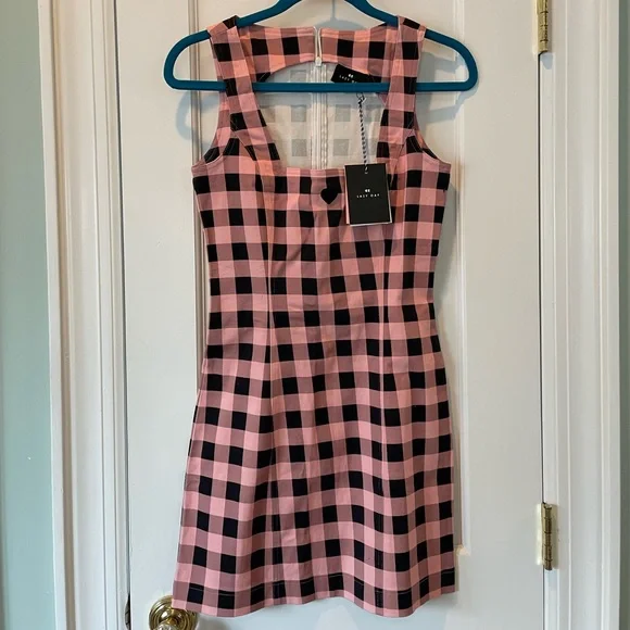 open lace back dress Cut Out Heart Gingham Smock Dress  Lazy Oaf